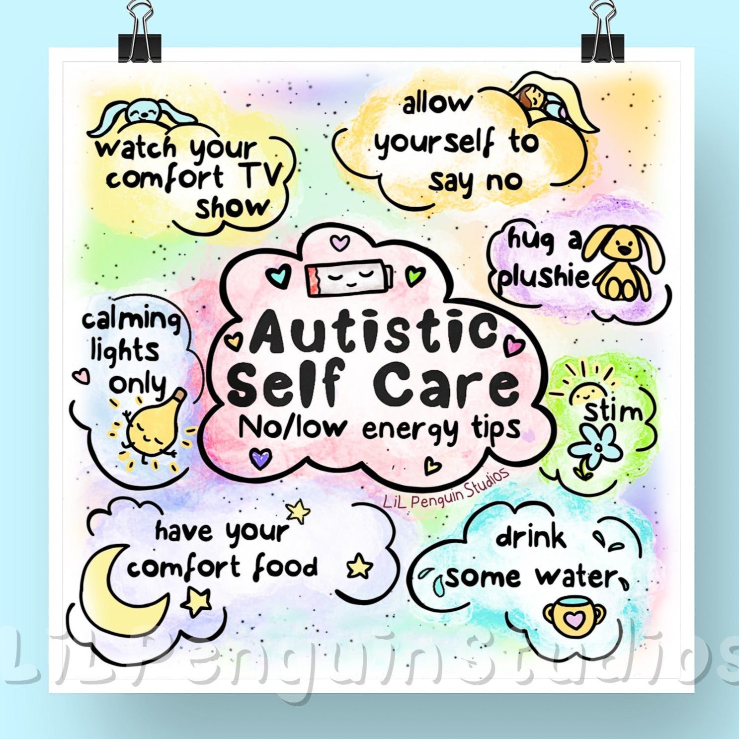 Autistic Self Care - Low Energy Days' DIGITAL Printable Poster- Personal  Use