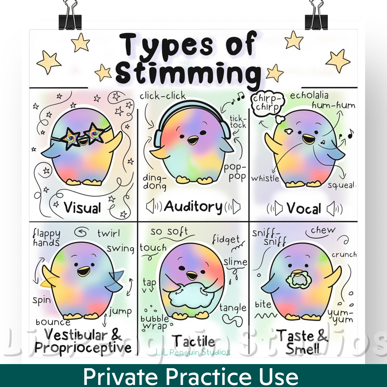 Types of Stimming Digital Printable Wall Art - Clinical and Private Practive Use 