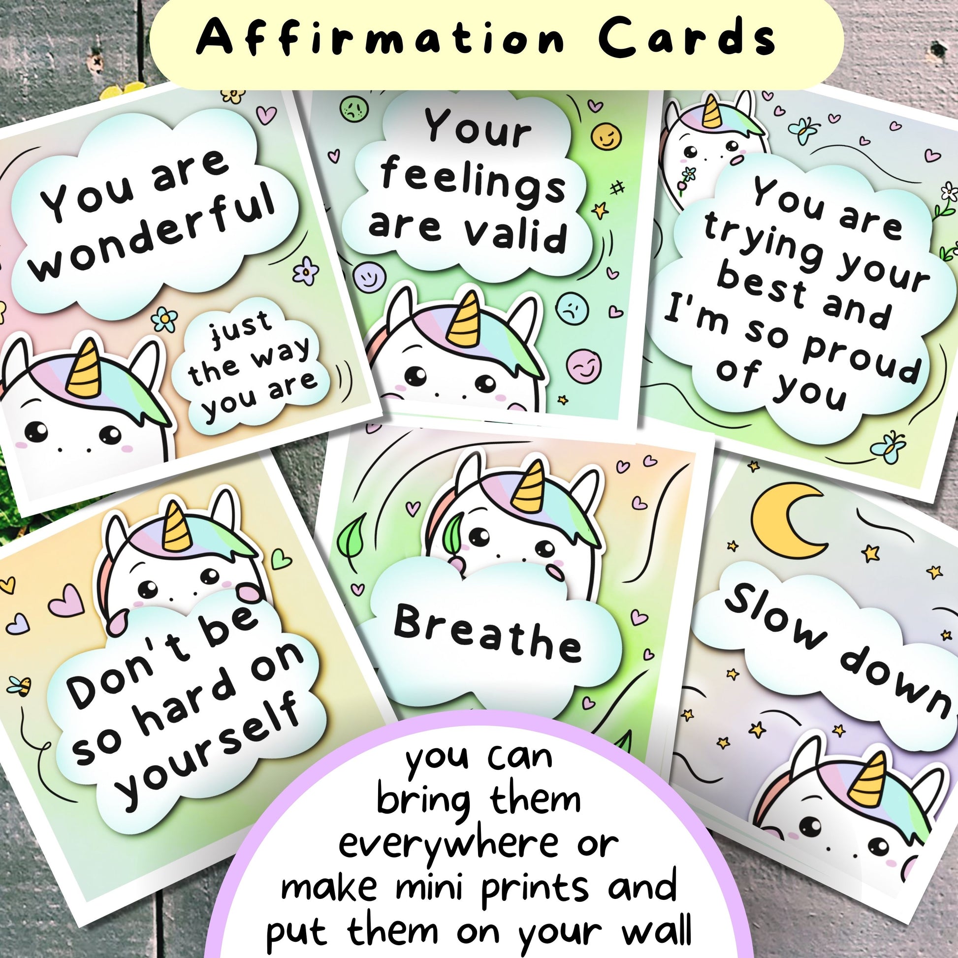 Unicorn Affirmation and Communication Cards Bundle, DIGITAL Non-Verbal Communication Card, AAC, SLP Resources, Hidden Disability Cards, Autism Cards