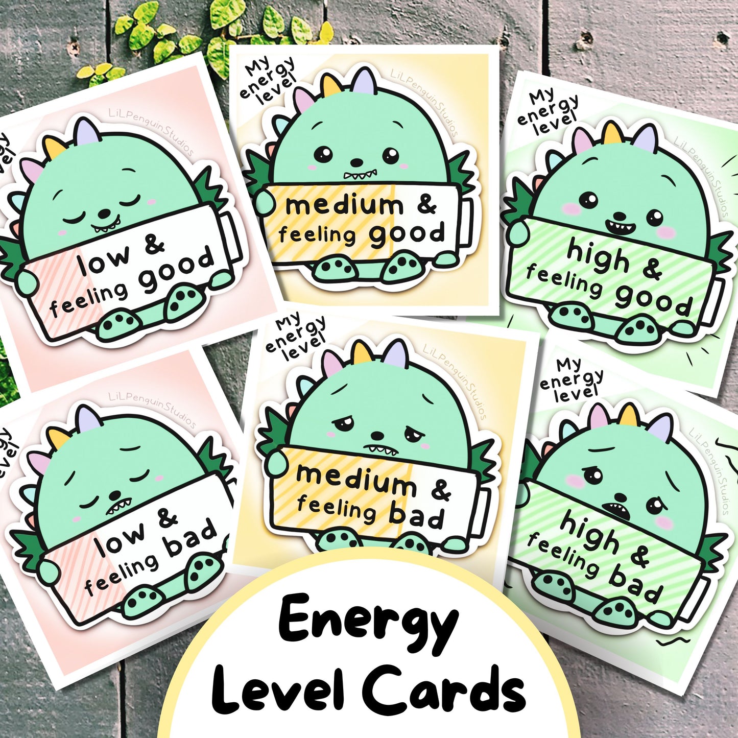 Dino FEELINGS Communciation Cards w/ Energy Levels for Autistic Children and Adults, Autism Worksheet, Dinosaur Emotions Flashcard, Kit, Sensory Overload Aid, Feelings Wheel