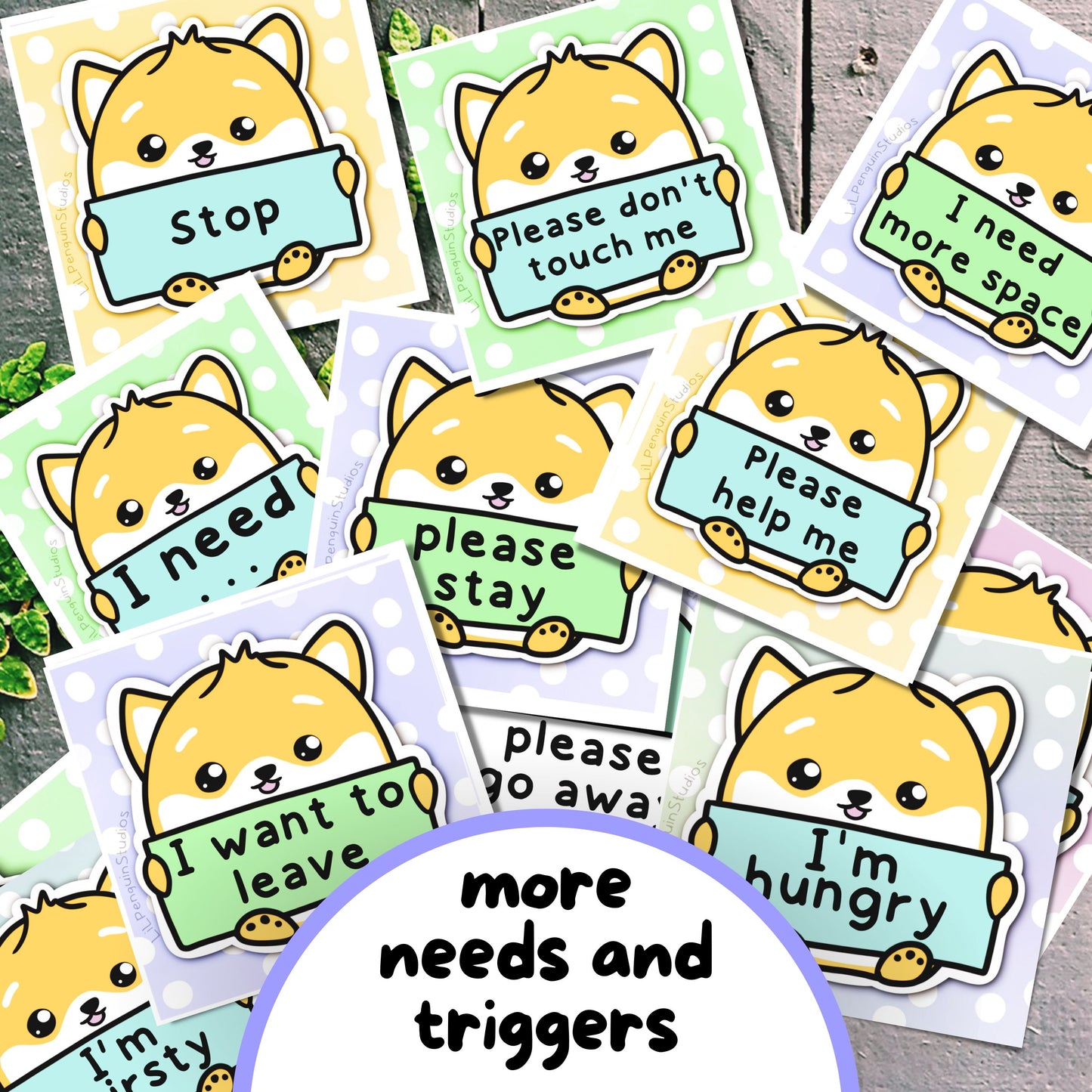 Communication Cards & Affirmation Cards (Digital) ft. Kifli, the Dog - Personal Use, by lil penguin studios, Meltdown Communication Cards, SPD Autistic Non-Speaking/ Semi-Verbal Printable, Kawaii Corgi/ Shiba Cartoon Autism Aid, AAC Picture Card PDF