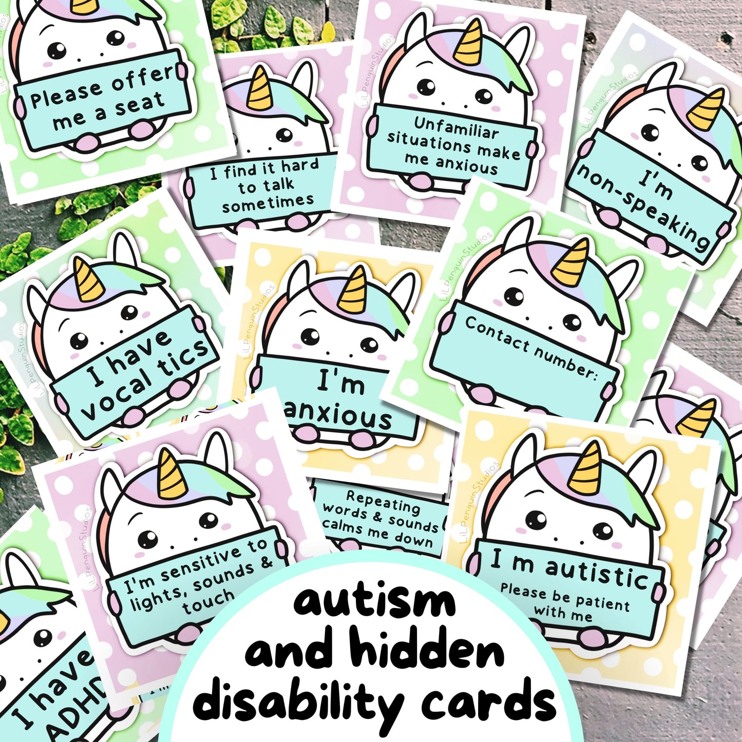 108-Pc Unicorn Communication Cards and Affirmation Cards, Teen Autism Alert Card, Kids Selective Mutism Tool, Adult Autistic Non Verbal Card