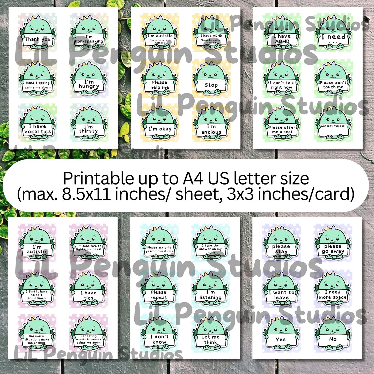 Dino Communication Cards and Affirmations Bundle (Autism, Anxiety, Hidden Disabilities)