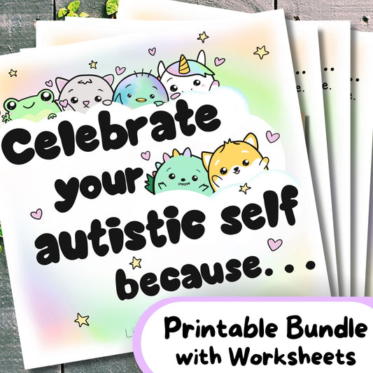Autistic Affirmations Bundle, Autism Zine, Neurodivergent Poster, Therapy Resources, SLP Print, Self-Love Worksheet, Neurodiversity Gift PDF