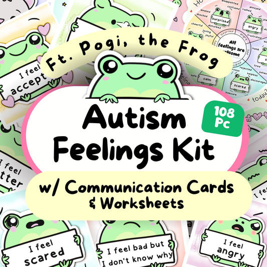 Frog Autism Feelings Communication Cards, Emotions Poster, Energy Level Kit, Kids Therapy Worksheet, Non-speaking/ Non-Verbal Autistic Adult Visual Tool