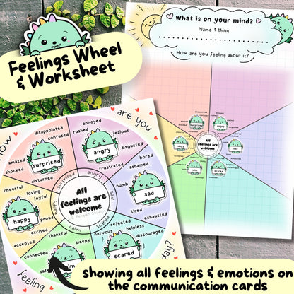 Dino FEELINGS Communciation Cards w/ Energy Levels for Autistic Children and Adults, Autism Worksheet, Dinosaur Emotions Flashcard, Kit, Sensory Overload Aid, Feelings Wheel