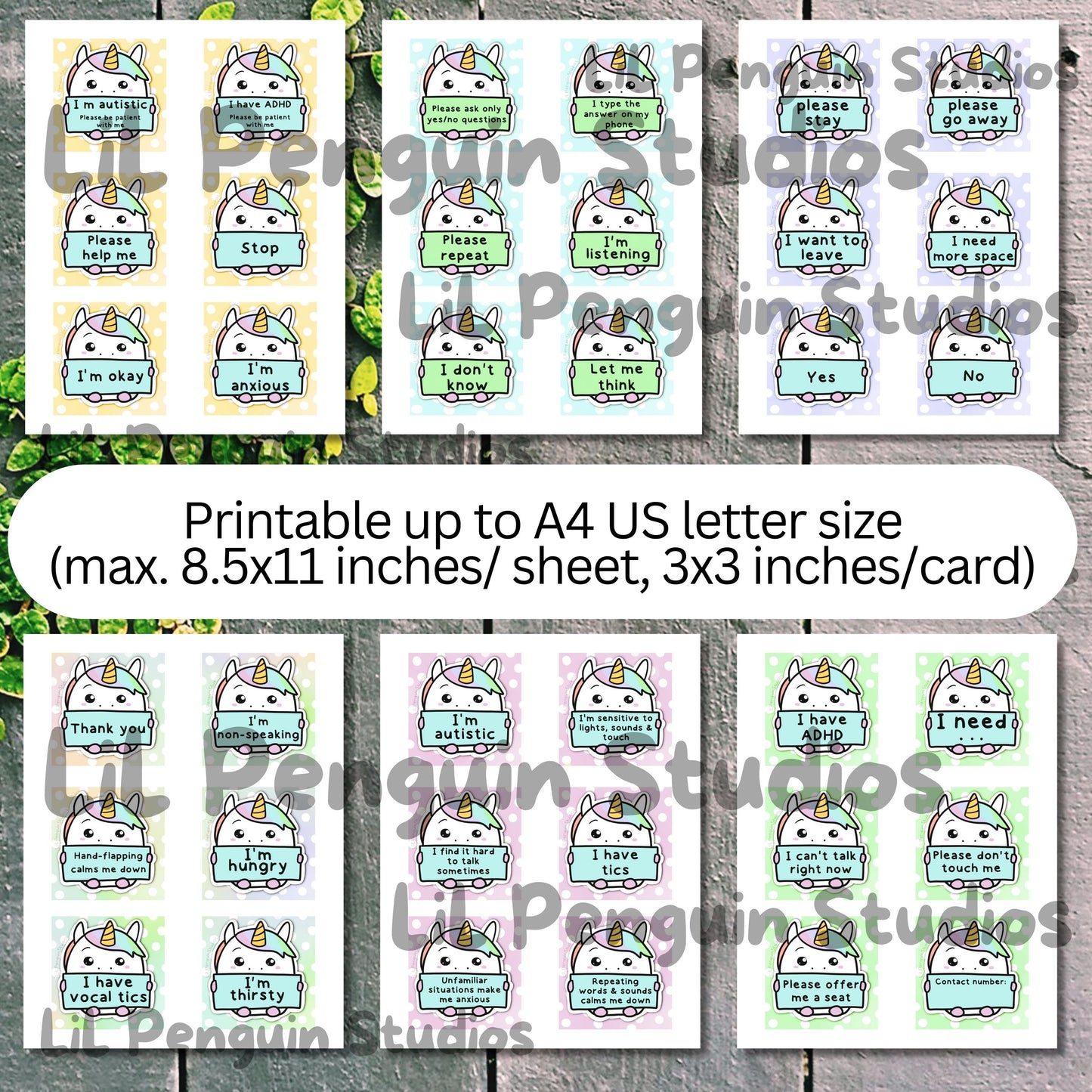 Communication Cards & Affirmation Cards (Digital) ft. Linzer, the Unicorn - Personal Use