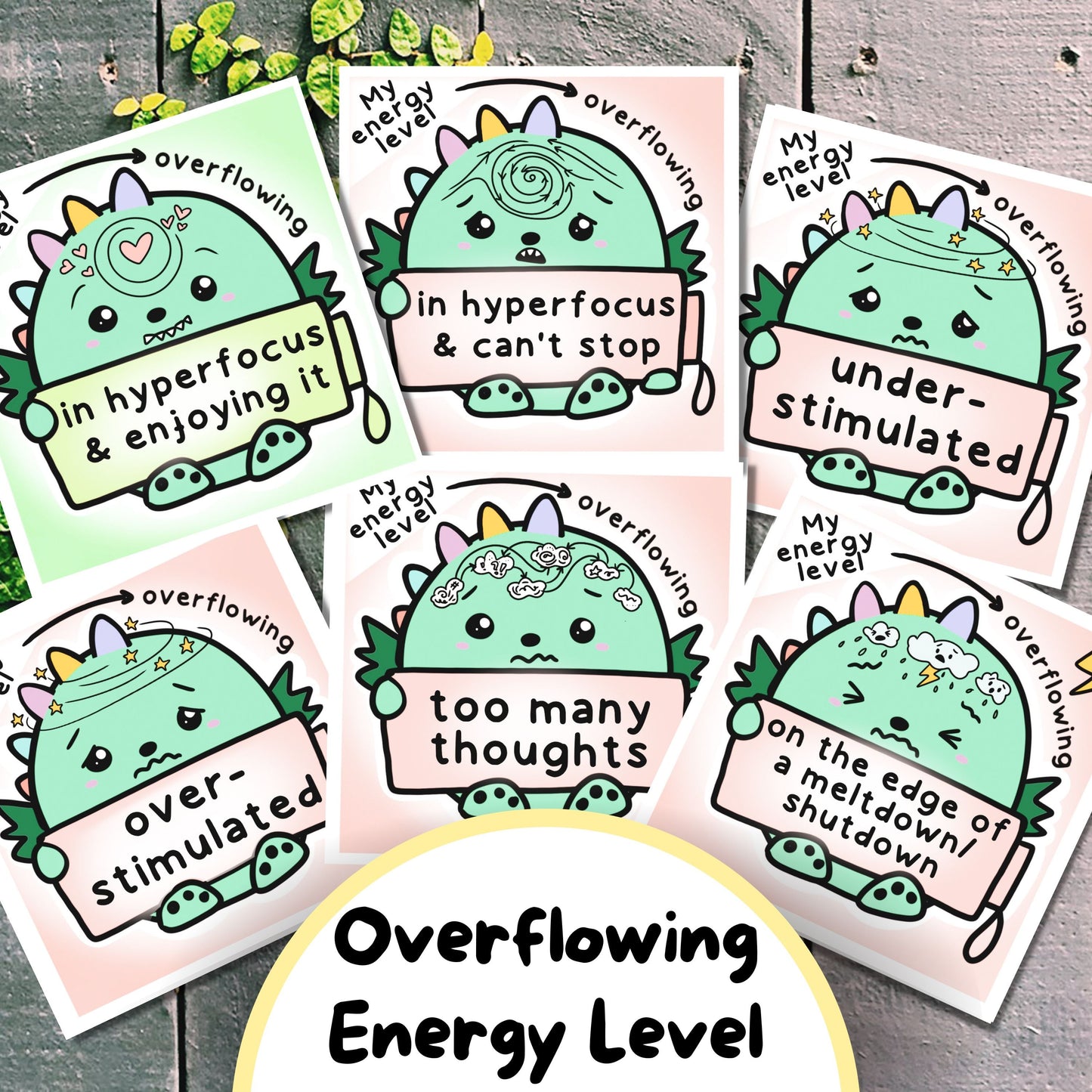 Dino FEELINGS Communciation Cards w/ Energy Levels for Autistic Children and Adults, Autism Worksheet, Dinosaur Emotions Flashcard, Kit, Sensory Overload Aid, Feelings Wheel