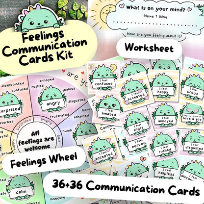 Dino FEELINGS Communciation Cards for Autistic Children and Adults, Autism Worksheet, Dinosaur Emotions Flashcard, Kit, Sensory Overload Aid, Feelings Wheel