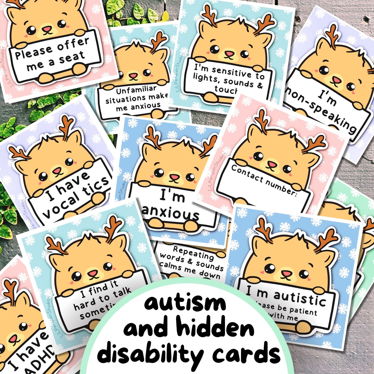 Reindeer Communication Cards and Affirmations, Christmas Autism Gift, Sensory Overload AAC, Nonverbal Autistic Adult Aid, Selective Mutism