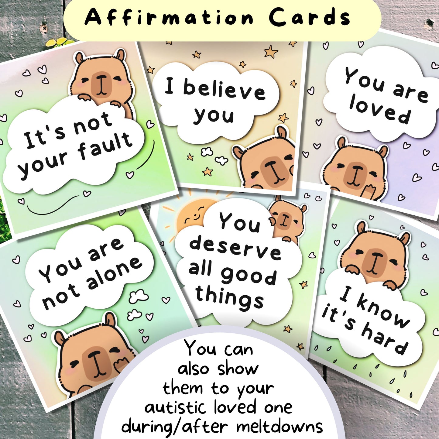 Capybara Communication Cards and Affirmations Bundle (Autism, ADHD, Anxiety, Hidden Disabilities)