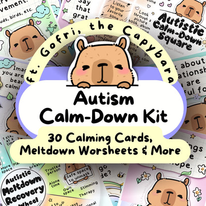 Capybara Autism Calming Kit, Autistic Meltdown Prevention, Burnout Recovery, Anxiety Relief Cards, ADHD Printable, Therapist Print, ASD PDF