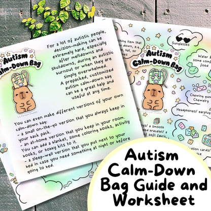 Capybara 'Autism Calm-Down Bag' Poster and Worksheet