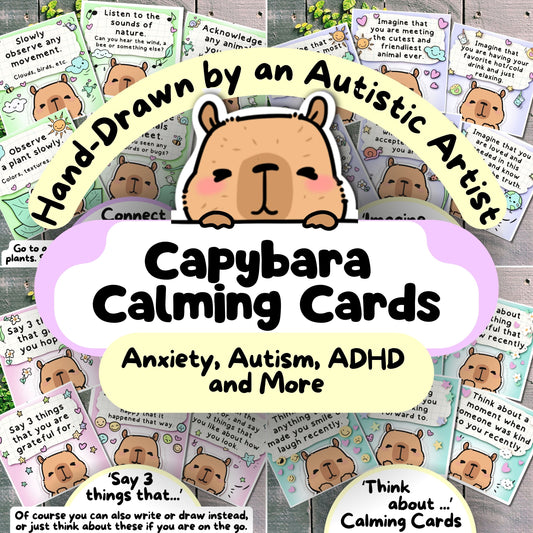 Capybara Calming Cards, Autism ADHD Anxiety Kit, Neurodivergent Grounding Tool, Coping Skills, Burnout Recovery Aid, Autistic Self-Care Gift