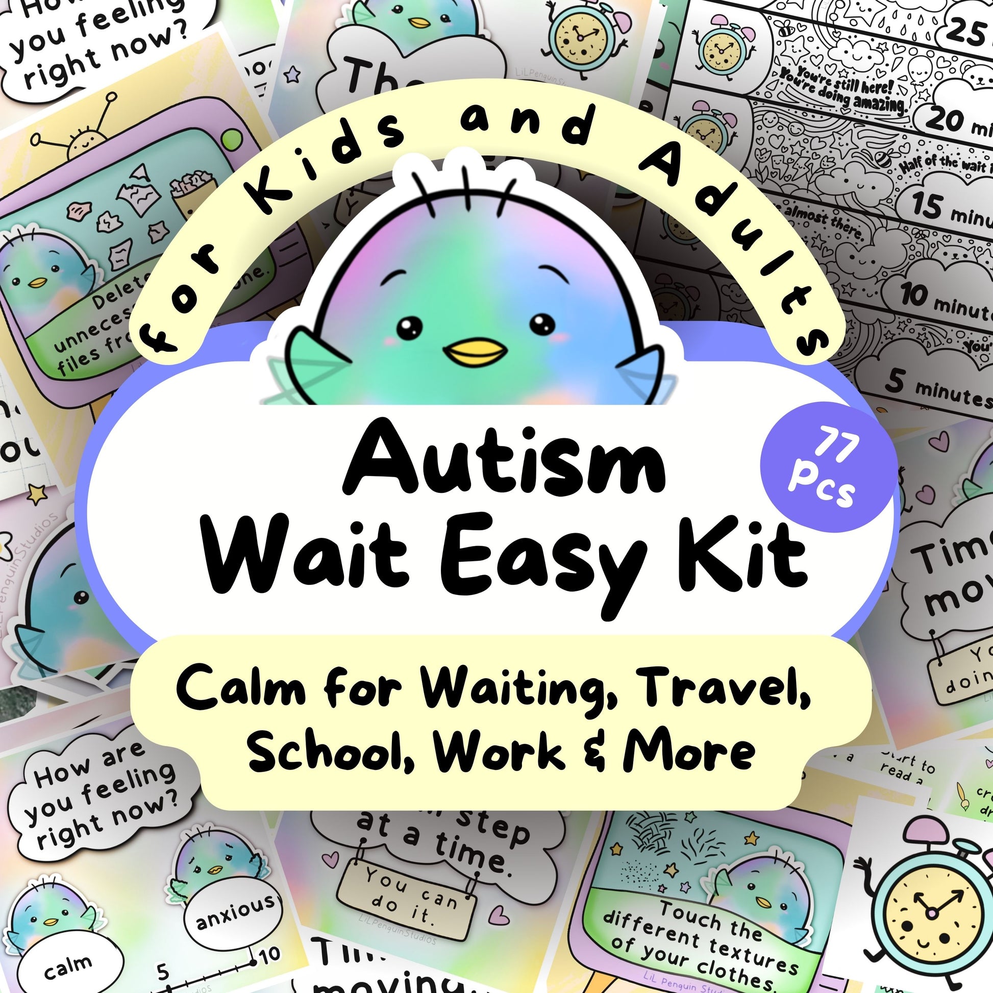 Autism Anxiety Relief Kit for Waiting and Travel, ASD Calming Cards, Autistic Self-Care Bundle, Sensory Overload Prints, Neurodivergent Zine