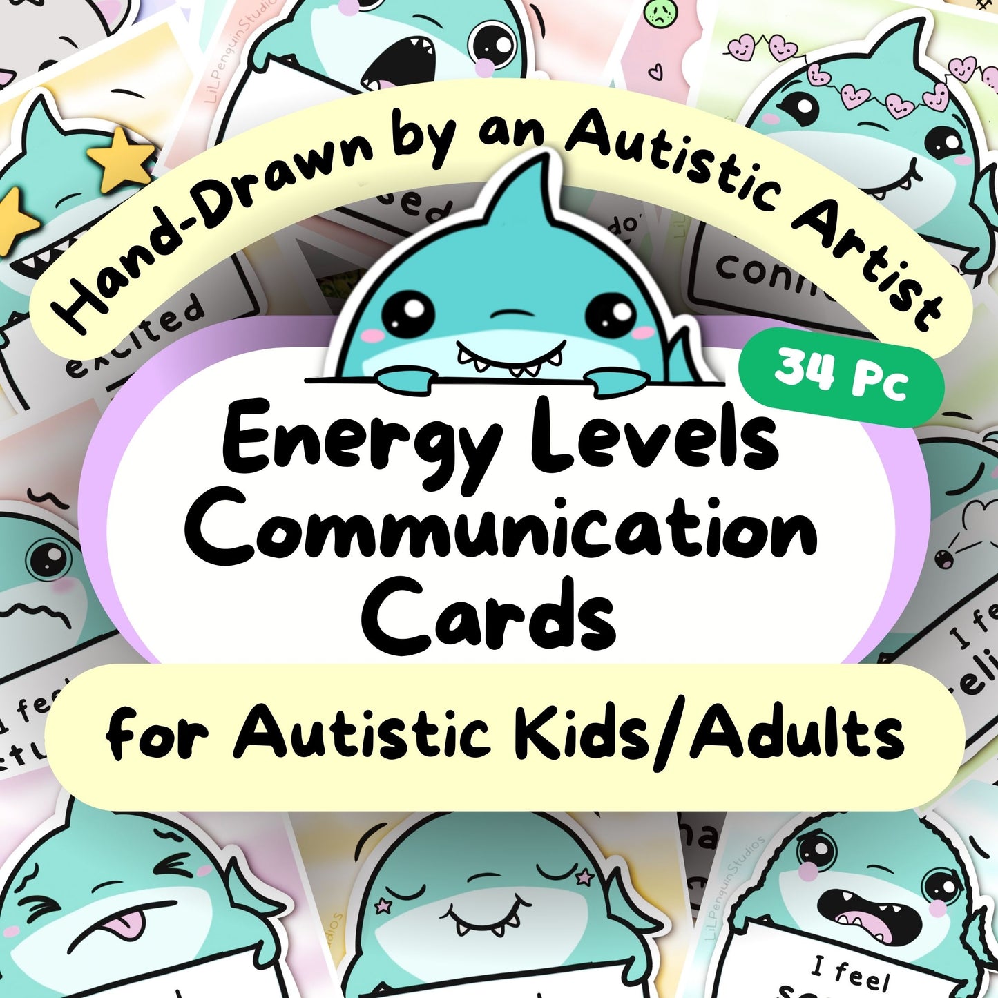 Autism Energy Levels Communication Cards, Shark Non Speaking Autistic Adult Aid, Overstimulated, Hyperfocus, Alexithymia, NonVerbal Kids PDF