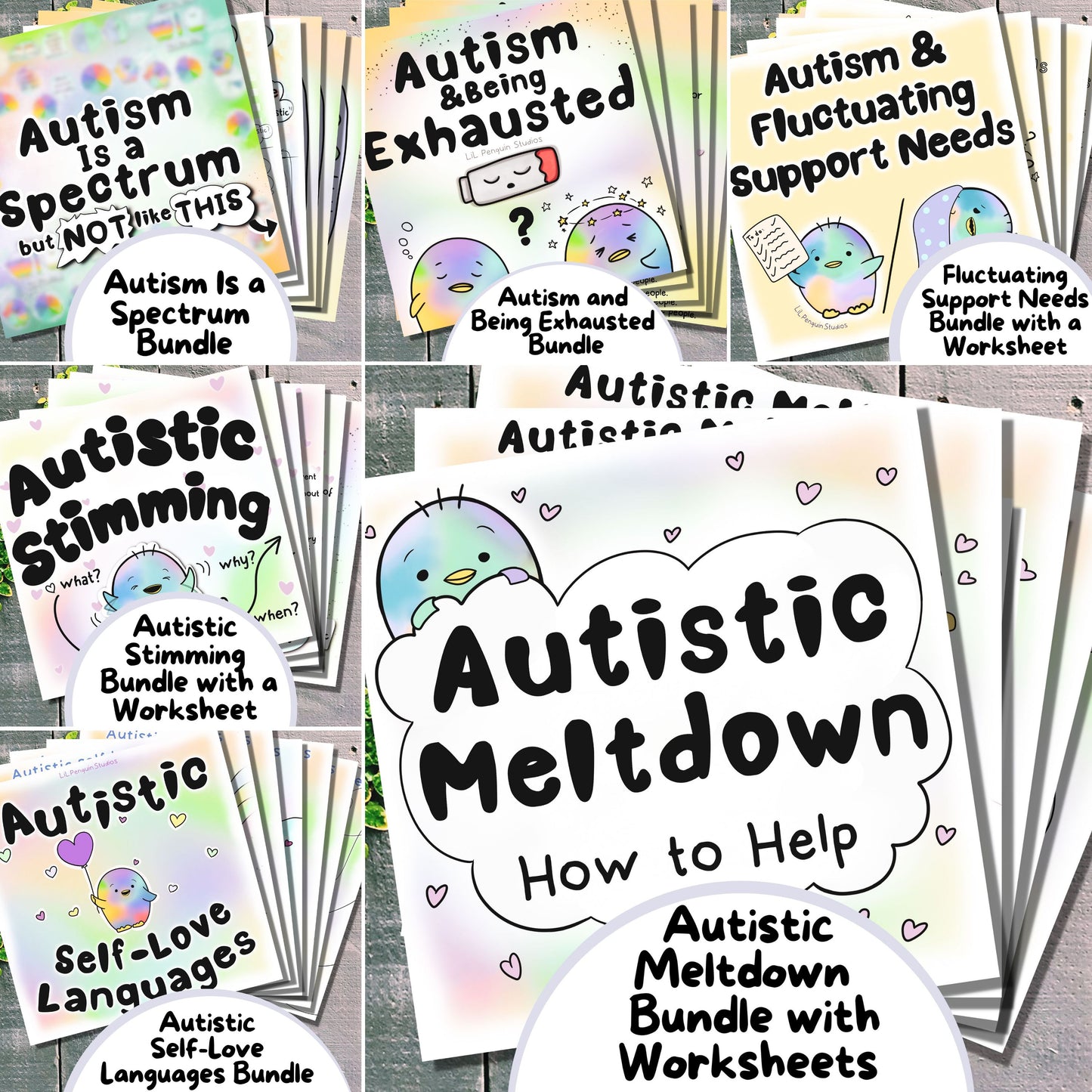 15 Autism Zines Mega Bundle, Printable Therapy Worksheets, Neurodiversity Poster, Unmasking Autism, Burnout, Meltdown, Self-Care, Masking, Penguin Autism Support Kit for autistic adults and kids, parents, teachers, caregivers and therapists