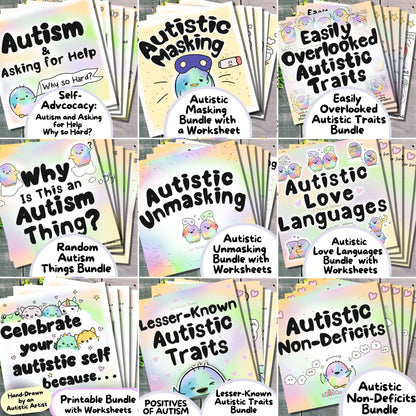 15 Autism Zines Mega Bundle, Printable Therapy Worksheets, Neurodiversity Poster, Unmasking Autism, Burnout, Meltdown, Self-Care, Masking, Penguin Autism Support Kit for autistic adults and kids, parents, teachers, caregivers and therapists