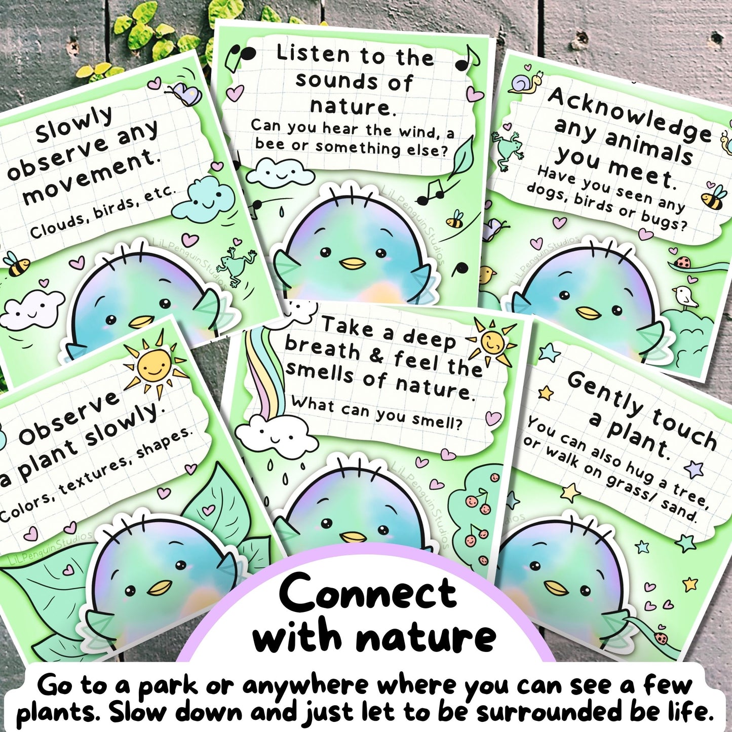 Autism and Nature Cards, Connect with Nature, Autism Calm-Down Kit, Autistic Burnout Prevention, Meltdown Recovery, Penguin ADHD Autism Cards, Neurodivergent Poster, Therapy Worksheet,