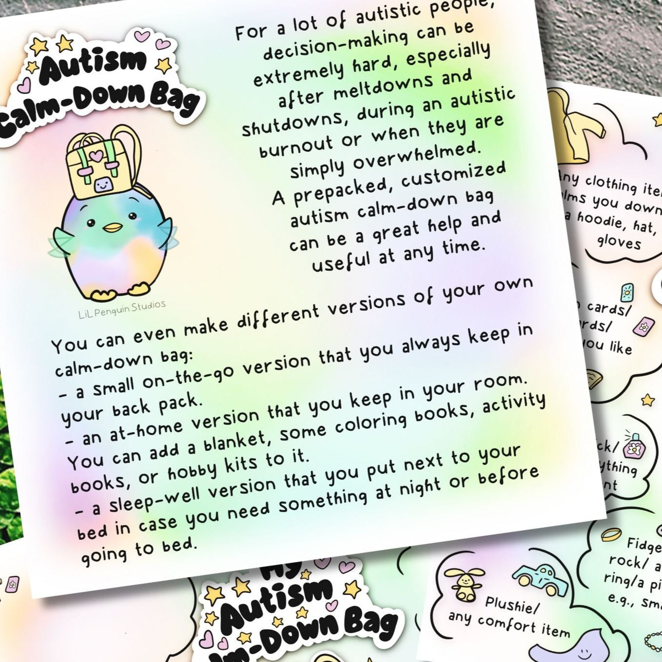 Autism Calm-Down Kit, Autistic Burnout Prevention, Meltdown Recovery, Penguin ADHD Autism Cards, Neurodivergent Poster, Therapy Worksheet,