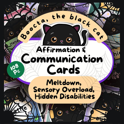 Black Cat Communication Cards & Affirmations, Non Verbal Autism Kit, Halloween Autistic Meltdown Aid, Selective Mutism, Sensory Overload PDF