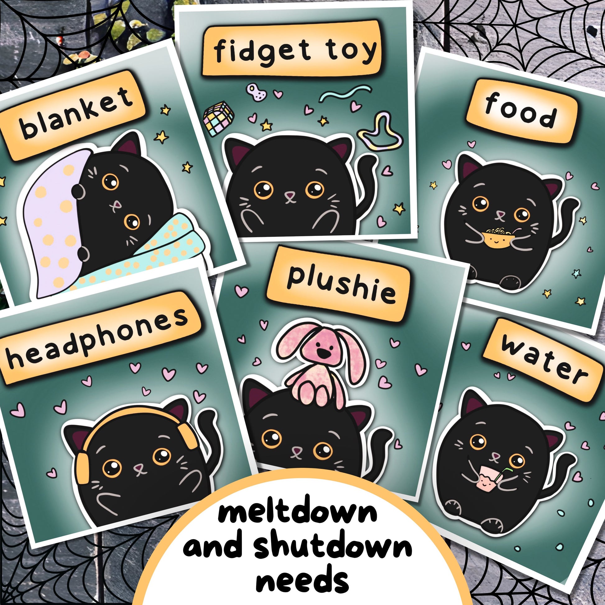 Black Cat Autism Communication Cards & Affirmations, Printable Autism Lanyard Kids, Halloween ADHD Autistic Non Verbal Kit, Selective Mutism