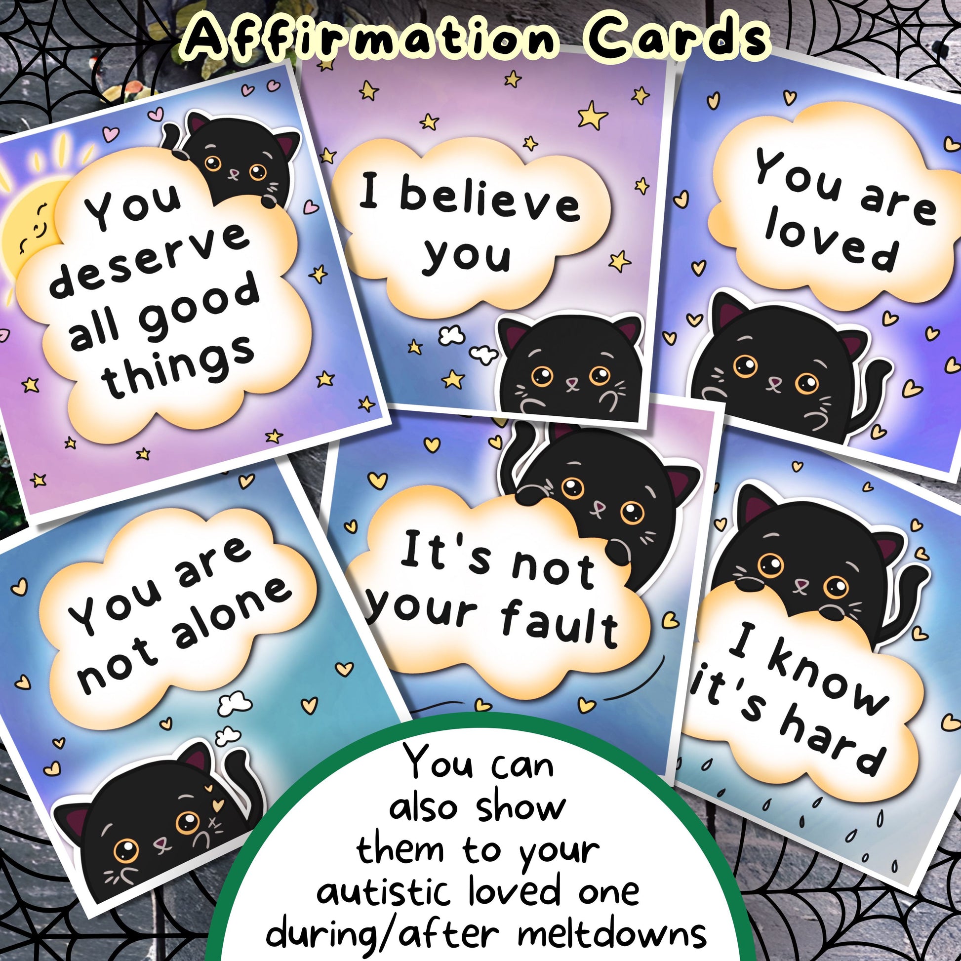 Black Cat Autism Communication Cards & Affirmations, Printable Autism Lanyard Kids, Halloween ADHD Autistic Non Verbal Kit, Selective Mutism