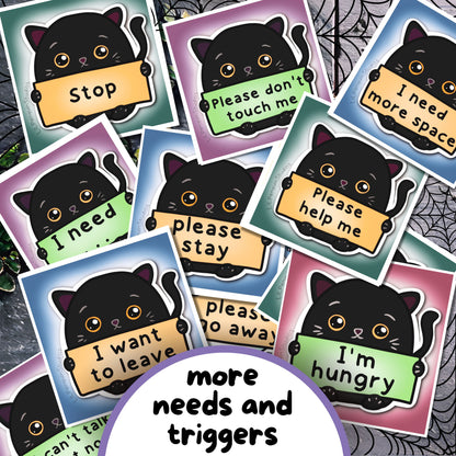 Black Cat Autism Communication Cards & Affirmations, Printable Autism Lanyard Kids, Halloween ADHD Autistic Non Verbal Kit, Selective Mutism