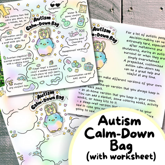 'Autism Calm-Down Bag' Poster and Worksheet (Printable) ft. LiL Penguin