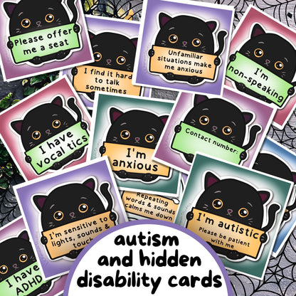 Black Cat Autism Communication Cards & Affirmations, Printable Autism Lanyard Kids, Halloween ADHD Autistic Non Verbal Kit, Selective Mutism