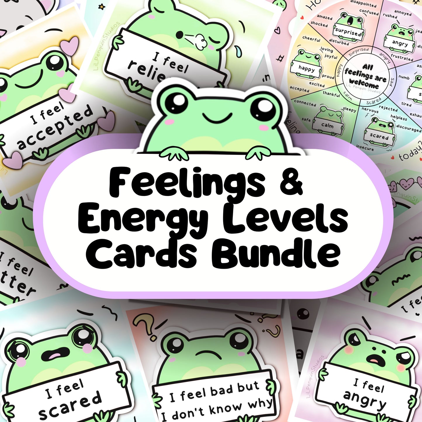 Frog Autistic Feelings and Energy Levels Bundle (Communication Cards, Emotions Wheel, Worksheets)