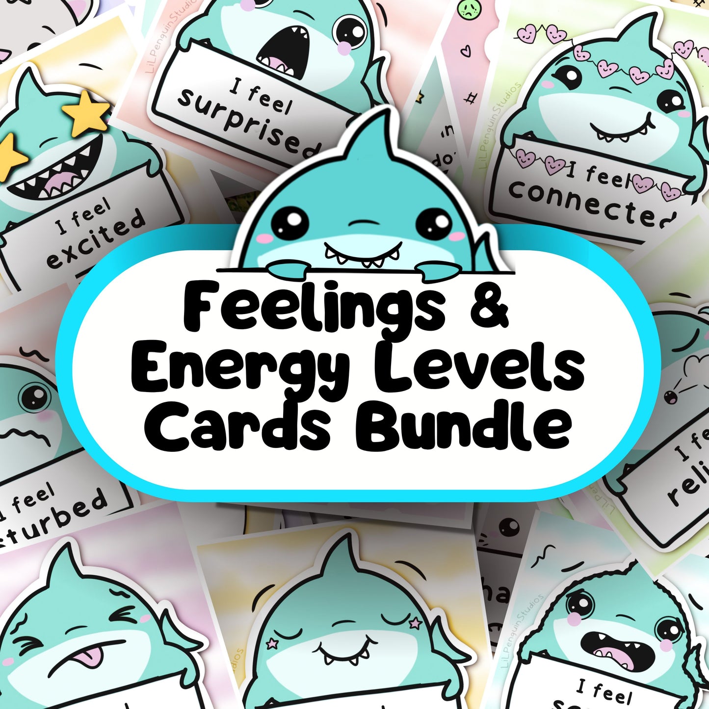 Shark Autism Feelings and Energy Levels Bundle (Communication Cards, Emotions Wheel, Worksheets)