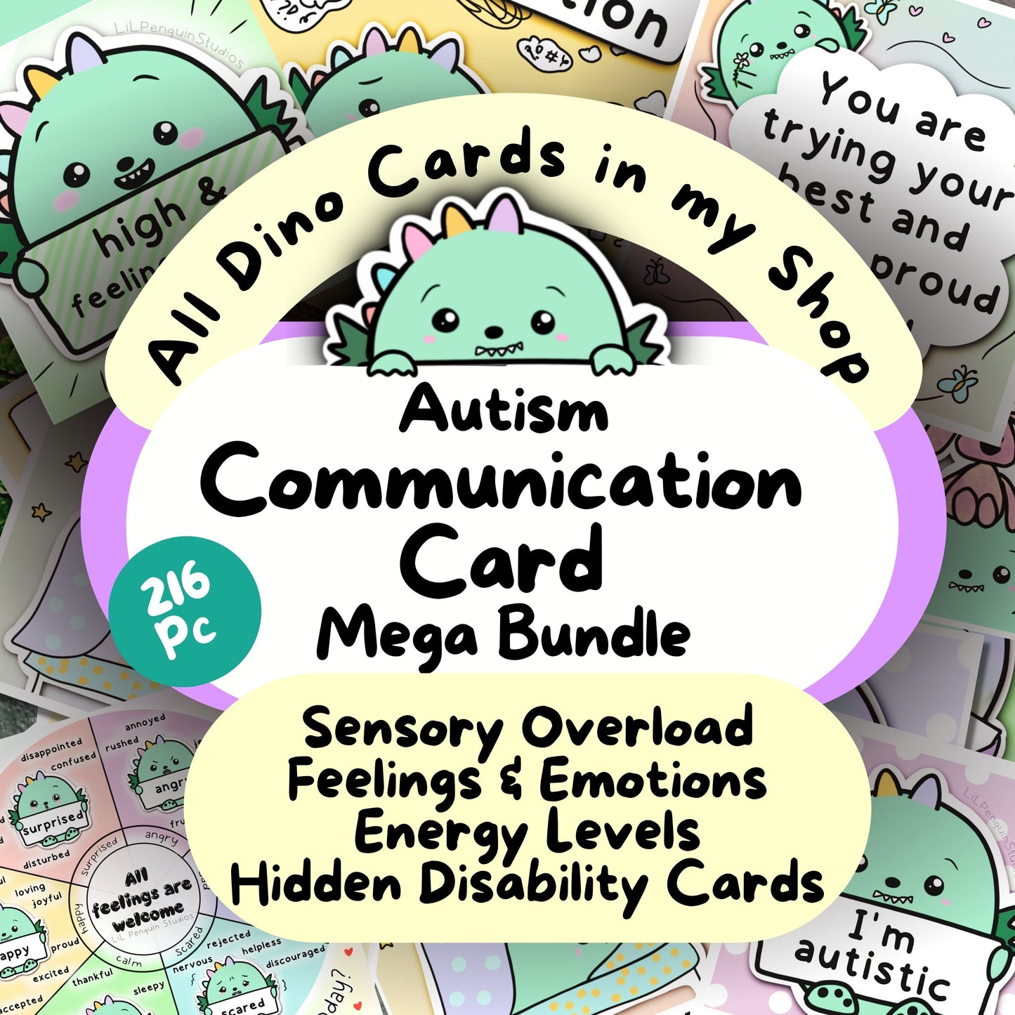 Dino Lover Autism MEGA BUNDLE (Communication Cards, Affirmations, Feelings and Energy Levels))