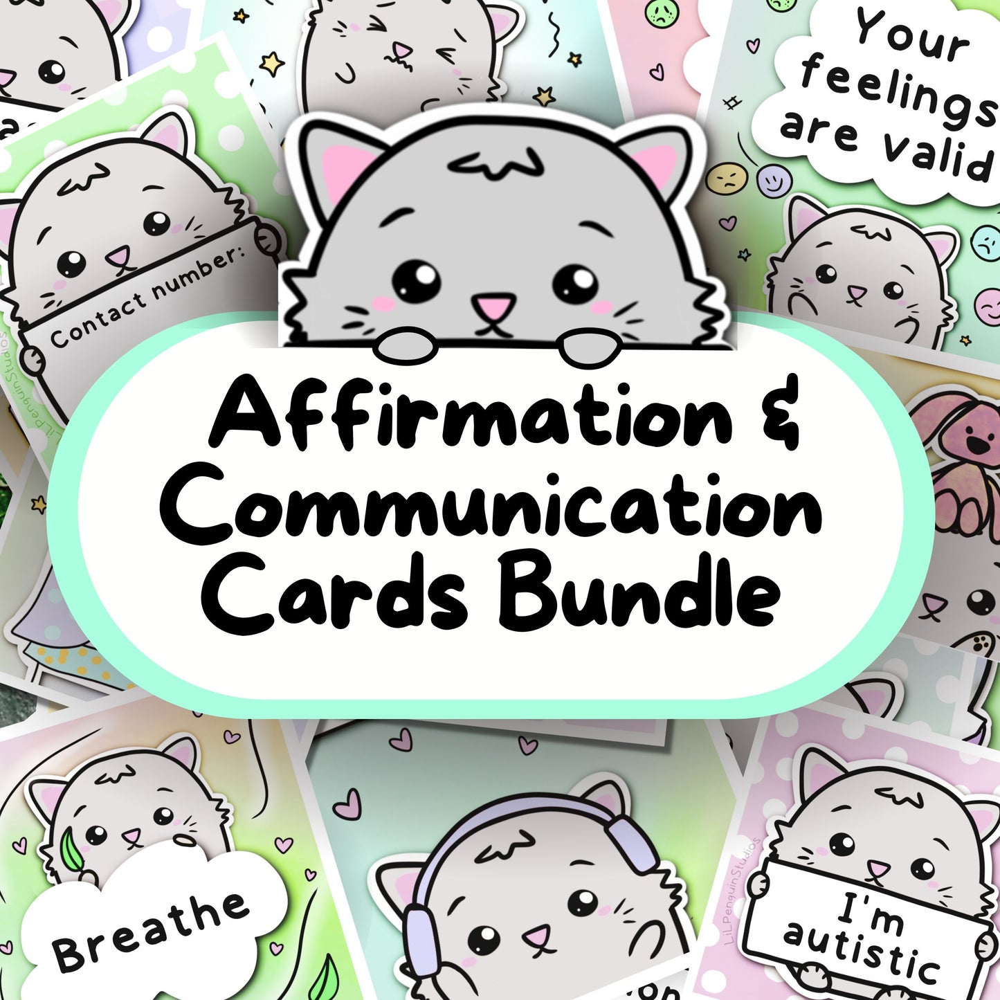 Cat Communication Cards and Affirmations Bundle (Autism, Anxiety, Hidden Disabilities)