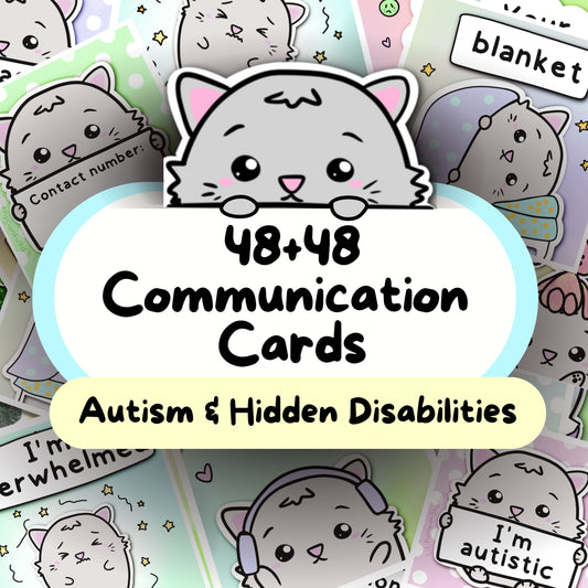 Cat 48+48 Daily Communication Cards (Autistic Meltdown, Sensory Overload, Hidden Disabilities)