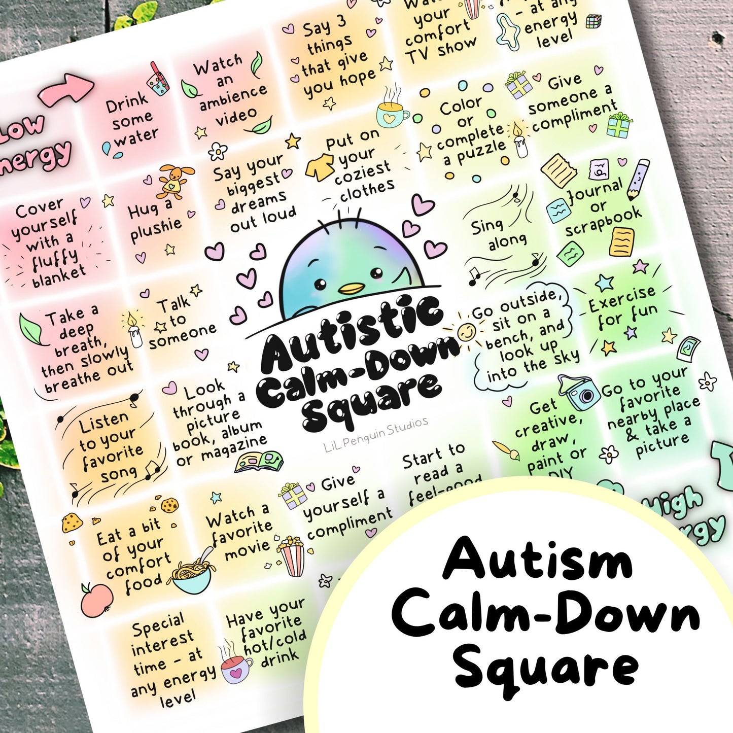 Autism Calm Corner Bundle (Autistic Coloring Book, Feelings Flashcards, Energy Levels, Grounding, Affirmations) - PRIVATE PRACTICE USE