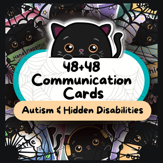 48+48 Black Cat Daily Communication Cards (Autistic Meltdown, Sensory Overload, Hidden Disabilities)