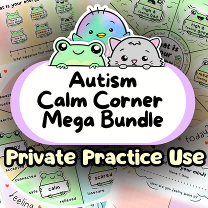 Autism Calm Corner Bundle (Autistic Coloring Book, Feelings Flashcards, Energy Levels, Grounding, Affirmations) - PRIVATE PRACTICE USE