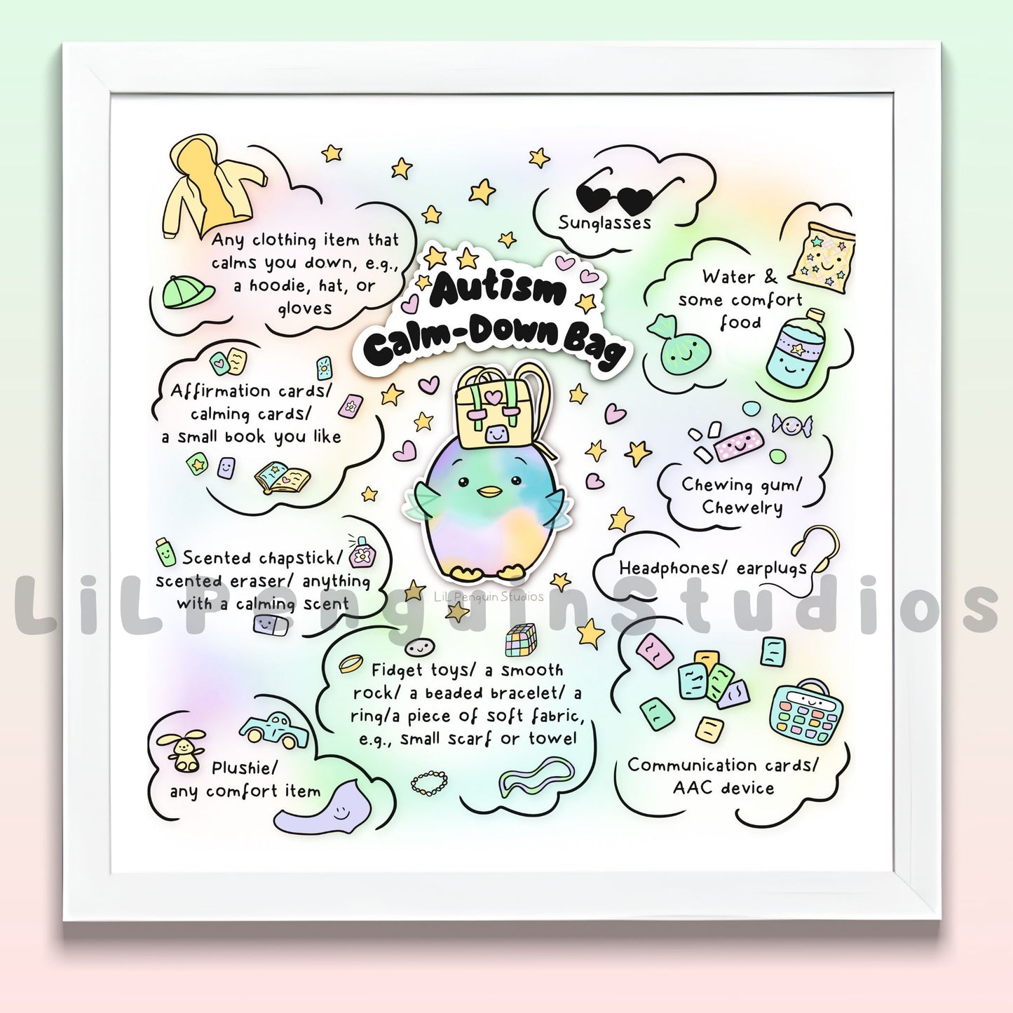 'Autism Calm-Down Bag' Poster and Worksheet (Printable) ft. LiL Penguin