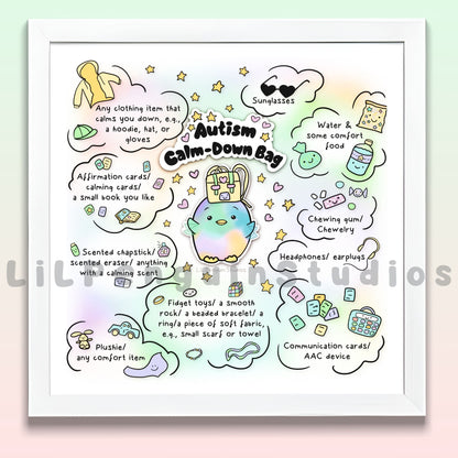 'Autism Calm-Down Bag' Poster and Worksheet (Printable) ft. LiL Penguin