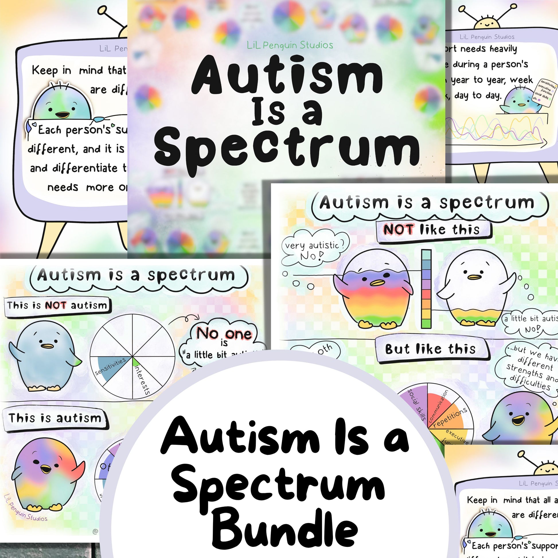 15 Autism Zines Mega Bundle, Printable Therapy Worksheets, Neurodiversity Poster, Unmasking Autism, Burnout, Meltdown, Self-Care, Masking, Penguin Autism Support Kit for autistic adults and kids, parents, teachers, caregivers and therapists