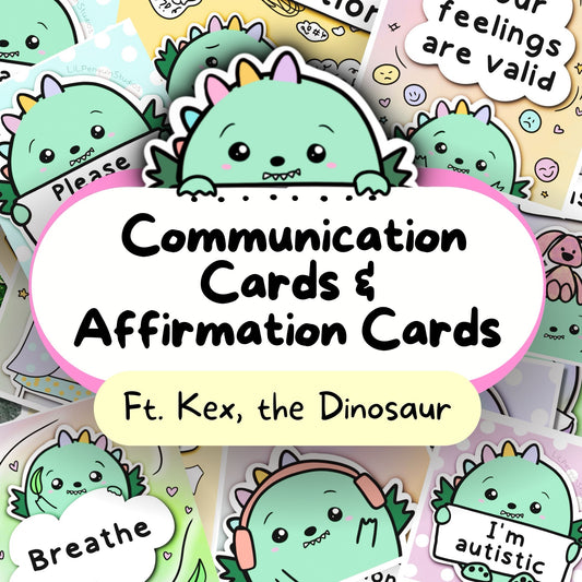 Dino Communication Cards, Autistic Meltdown Printable, Non Verbal Autism Alert Card for Sunflower Lanyard, Neurodivergent Digital Download