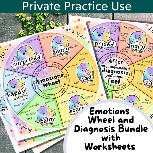 Emotions Wheel / Feelings Wheel Bundle with Worksheets for professionals (therapists, teachers, psychologists, etc.)