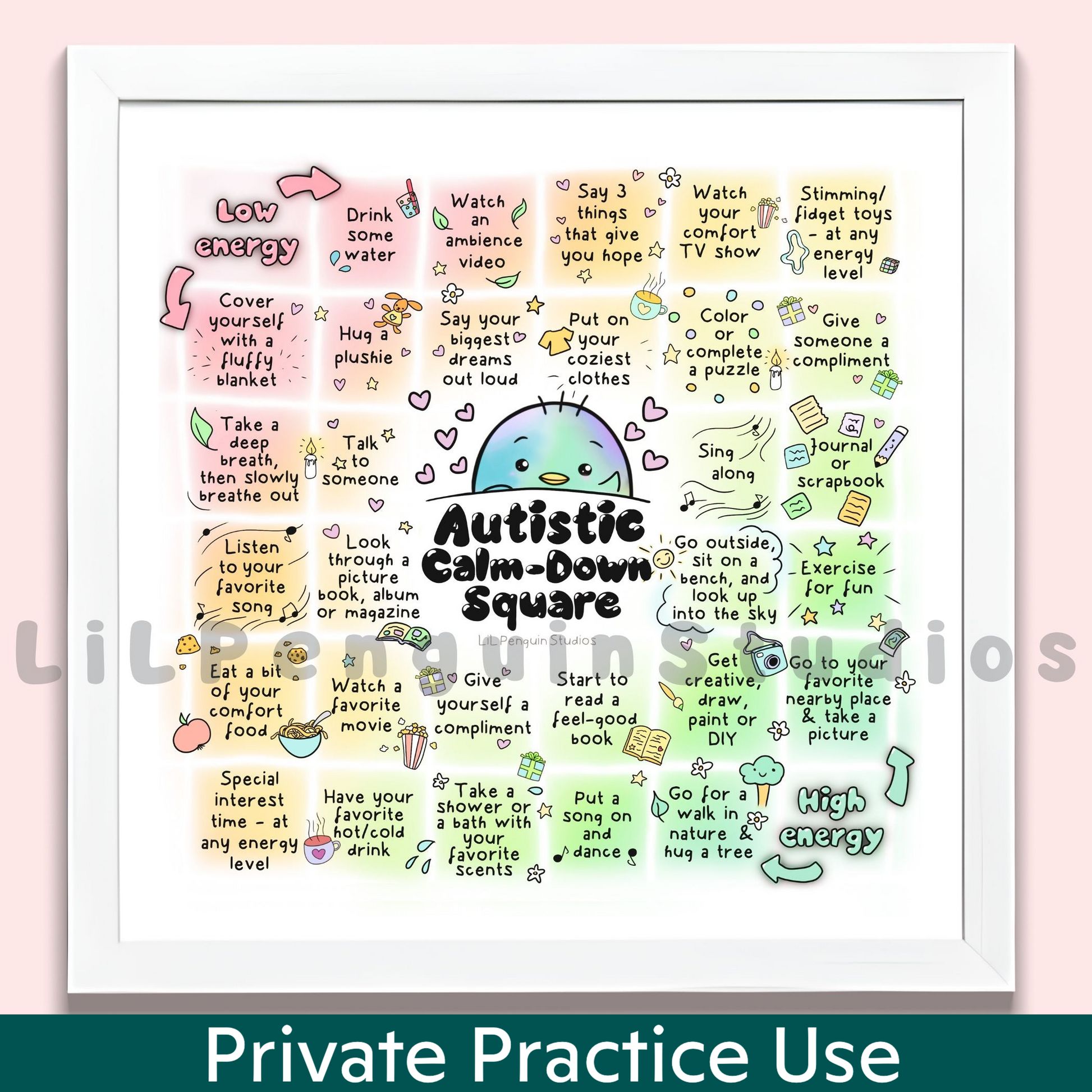 Autism Poster, Autism Calm-Down Kit, Autistic Burnout Prevention, Meltdown Recovery, Penguin ADHD Autism Cards, Neurodivergent Poster, Therapy Worksheet,