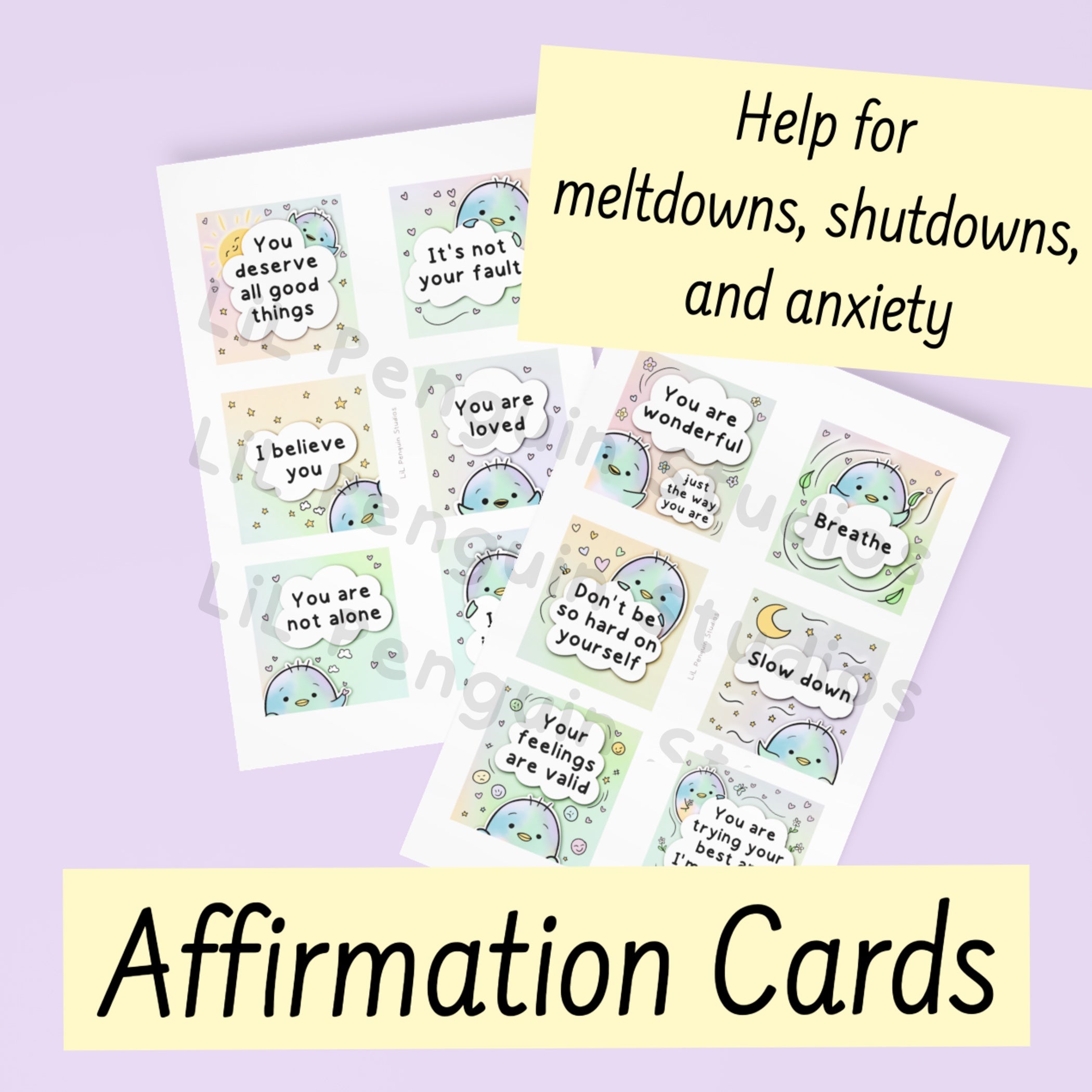 Cute Affirmation Cards for Anxiety | LiL Penguin Studios